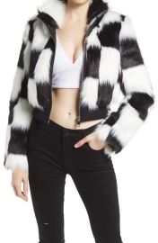 AZALEA WANG Checkerboard Faux Fur Crop Jacket at Nordstrom